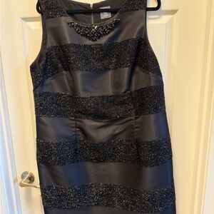 Vince Camuto Black Sparkle-Stripe Beaded Mini Dress